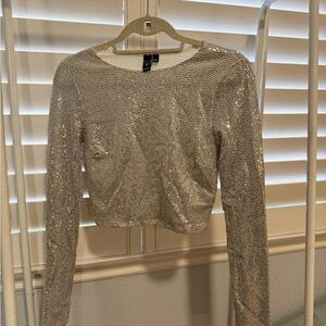 Windsor Shimmering Silver Sequin Crop Top